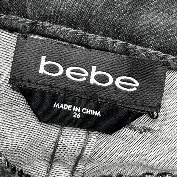 BEBE Women's 26 Black Jeans Sparkle Glitter Skinny Pants Whimsigoth y2k Clubwear - Picture 5 of 11